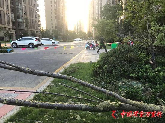 记者准备离开时,发现保安在事故现场再拉了一道警戒线。