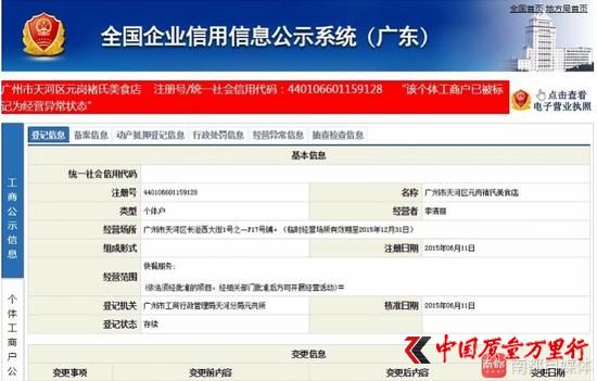 红盾网显示幽灵店铺的工商营业执照为临时经营场所，并已过期。